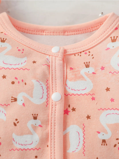 nsemble Naissance 4 Pièces Coton Ultra Doux Bébé Fille – Grenouillère Imprimé Cygne + Bonnet + Bavoir + Gants™