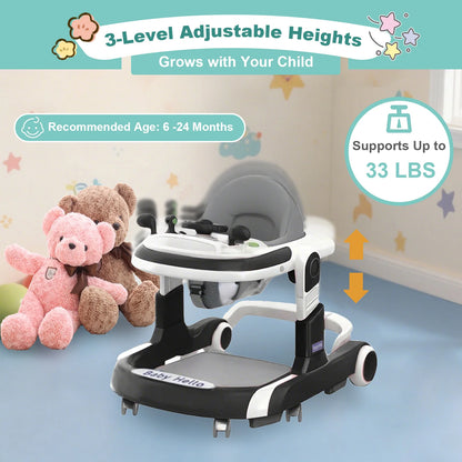 Trotteur Bébé Multifonction™ – Avec Pare-Soleil, Siège Confort et Musique – Antibasculement et Réglable