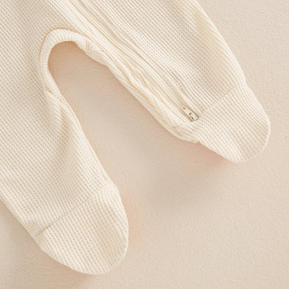 👶🍂 Combinaison Bébé Automne – Romper à Pieds Uni en Coton Gaufré + Bonnet™