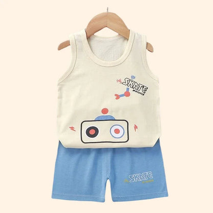 👕🌞 Ensemble Été Débardeur + Short pour Enfant – Coton Léger &amp; Motif Cartoon – Garçon &amp; Fille™