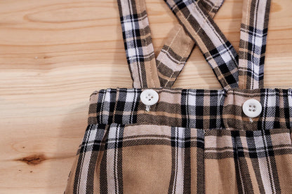 🧸 Ensemble 2 Pièces Bébé – Body à Manches Courtes Motif Ours + Pantalon Bretelles à Carreaux™ - Planète bébé