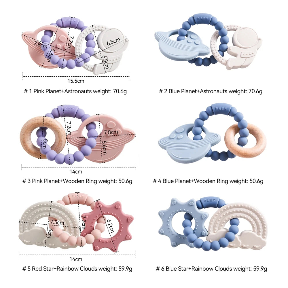 🪐👶 Anneau de Dentition Bébé – Silicone Alimentaire – Bracelet Sensoriel Planète – Dès 0 Mois™ - Planète bébé