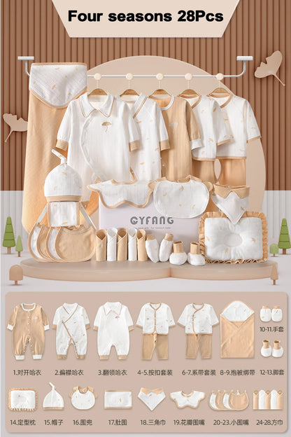 Set Naissance 28 Pièces Bébé 100% Coton – Ensemble Complé Neutre Garçon Fille Toutes Saisons™