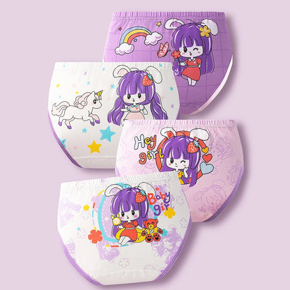 Lot de 4 Culottes Coton Filles – Motifs Cartoon Douces et Confortables™