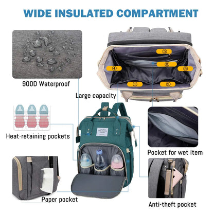 🎒🍼 Sac à Langer 3-en-1 avec Lit Bébé Intégré – Sac à Dos Voyage Étanche avec Port USB – Multifonction pour Parents Modernes