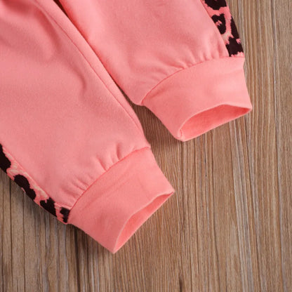Ensemble Bébé 3 Pièces Automne – Sweat à Capuche Lettre Léopard + Pantalon + Bandeau – Tenue Fashion 1-3 Ans™