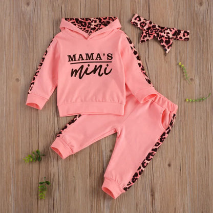 Ensemble Bébé 3 Pièces Automne – Sweat à Capuche Lettre Léopard + Pantalon + Bandeau – Tenue Fashion 1-3 Ans™