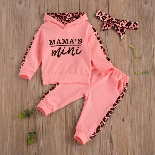 Ensemble Bébé 3 Pièces Automne – Sweat à Capuche Lettre Léopard + Pantalon + Bandeau – Tenue Fashion 1-3 Ans™
