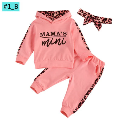 Ensemble Bébé 3 Pièces Automne – Sweat à Capuche Lettre Léopard + Pantalon + Bandeau – Tenue Fashion 1-3 Ans™